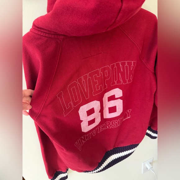 Rare PINK Victoria's Secret Hoodie - Cranberry Red - Picture 6 of 7